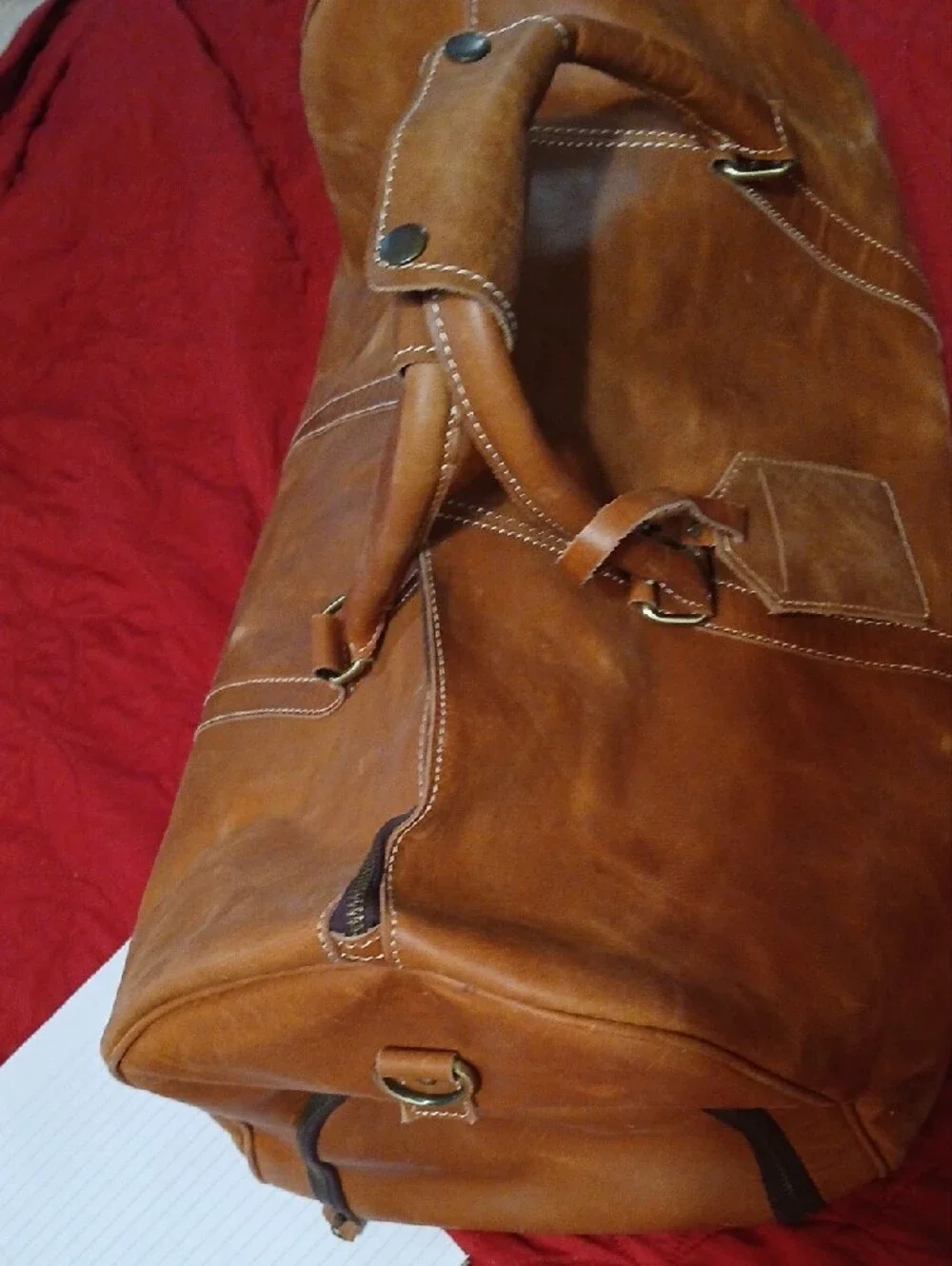Leather Weekender Duffel Bag - Tan